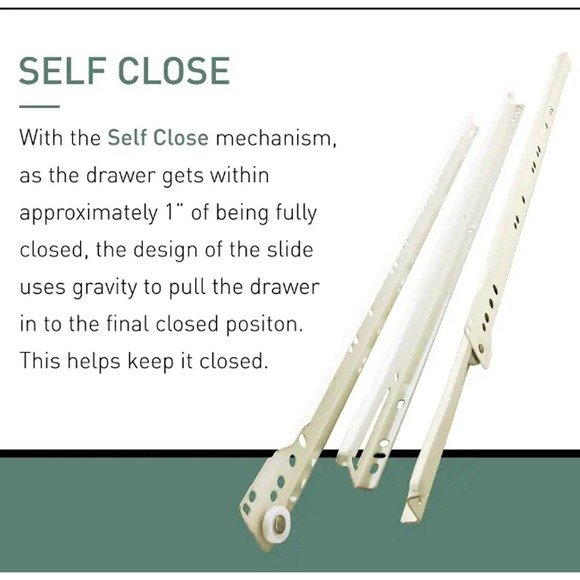 16 in. Self-Closing Bottom Mount Drawer Slide Set 1-Pair (2 Pieces), D68816E-W-W - Picture 4 of 7